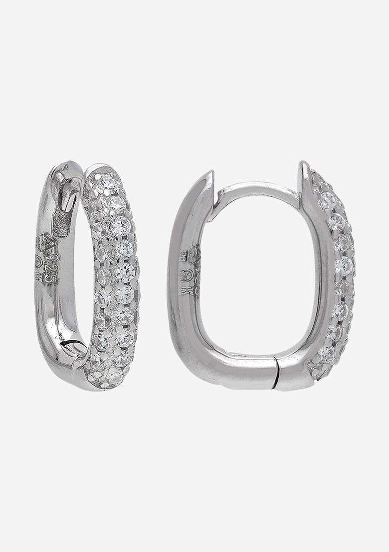 Zircon Rhodium Rhodium-Plated Circular Hoop Earrings for Women | Stylish Party & Everyday Wear | Gift for Her - Indya