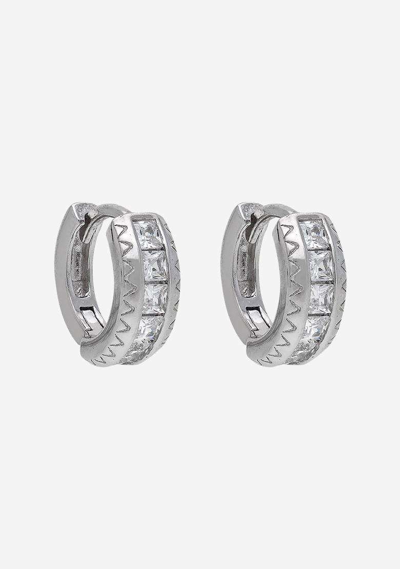 Zircon Rhodium Rhodium-Plated Circular Hoop Earrings for Women | Stylish Party & Everyday Wear | Gift for Her - Indya