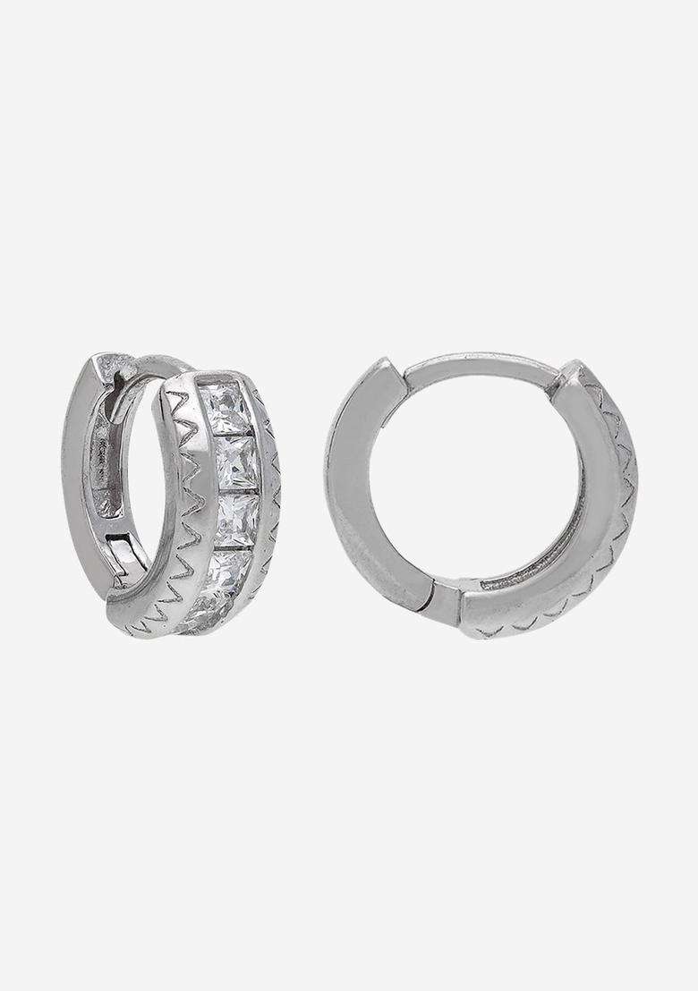 Zircon Rhodium Rhodium-Plated Circular Hoop Earrings for Women | Stylish Party & Everyday Wear | Gift for Her - Indya