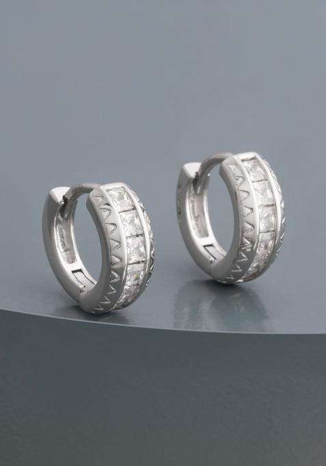 Zircon Rhodium Rhodium-Plated Circular Hoop Earrings for Women | Stylish Party & Everyday Wear | Gift for Her