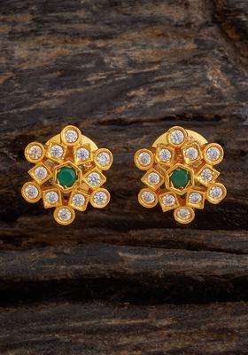Embellished Bridal 92.5 Gold-Plated Zircon Stone Studded Studs for Women | Traditional Temple Jewellery for Wedding & Festive Wear | Gift for Her