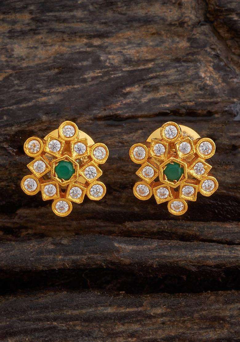 Embellished Bridal 92.5 Gold-Plated Zircon Stone Studded Studs for Women | Traditional Temple Jewellery for Wedding & Festive Wear | Gift for Her - Indya