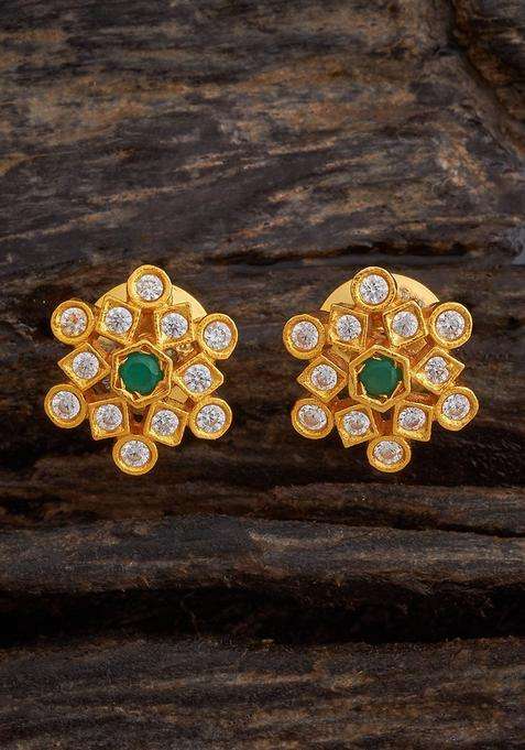 Embellished Bridal 92.5 Gold-Plated Zircon Stone Studded Studs for Women | Traditional Temple Jewellery for Wedding & Festive Wear | Gift for Her