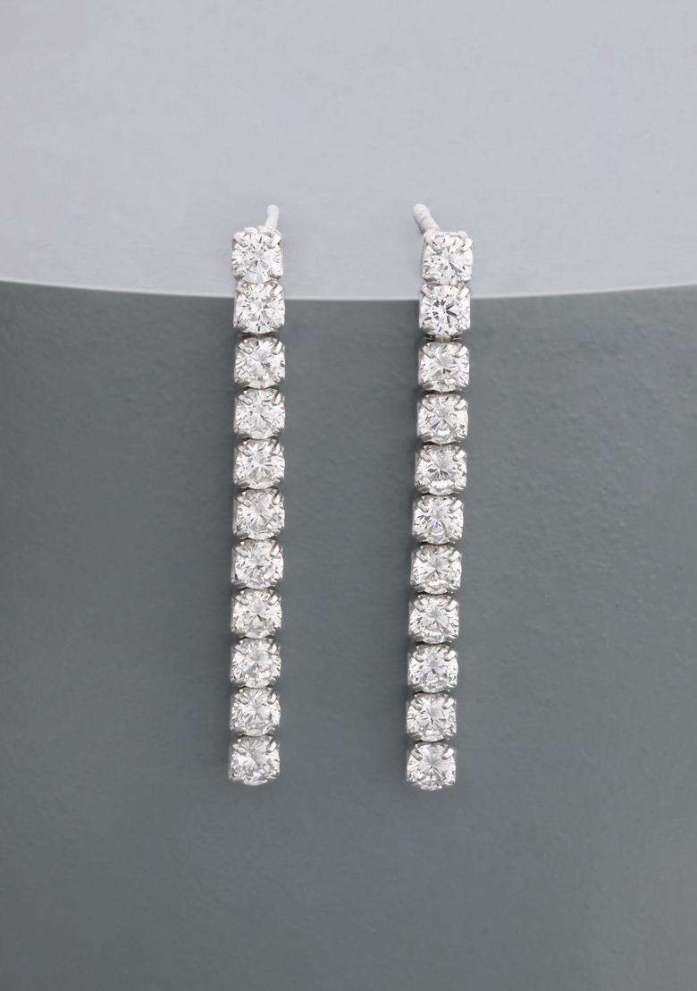 Zircon Rhodium Rhodium-Plated Drop Earrings for Women | Stylish Party & Everyday Wear | Gift for Her - Indya