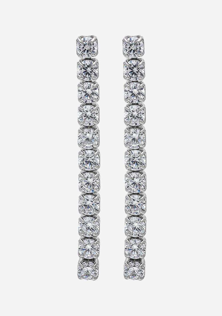 Zircon Rhodium Rhodium-Plated Drop Earrings for Women | Stylish Party & Everyday Wear | Gift for Her - Indya