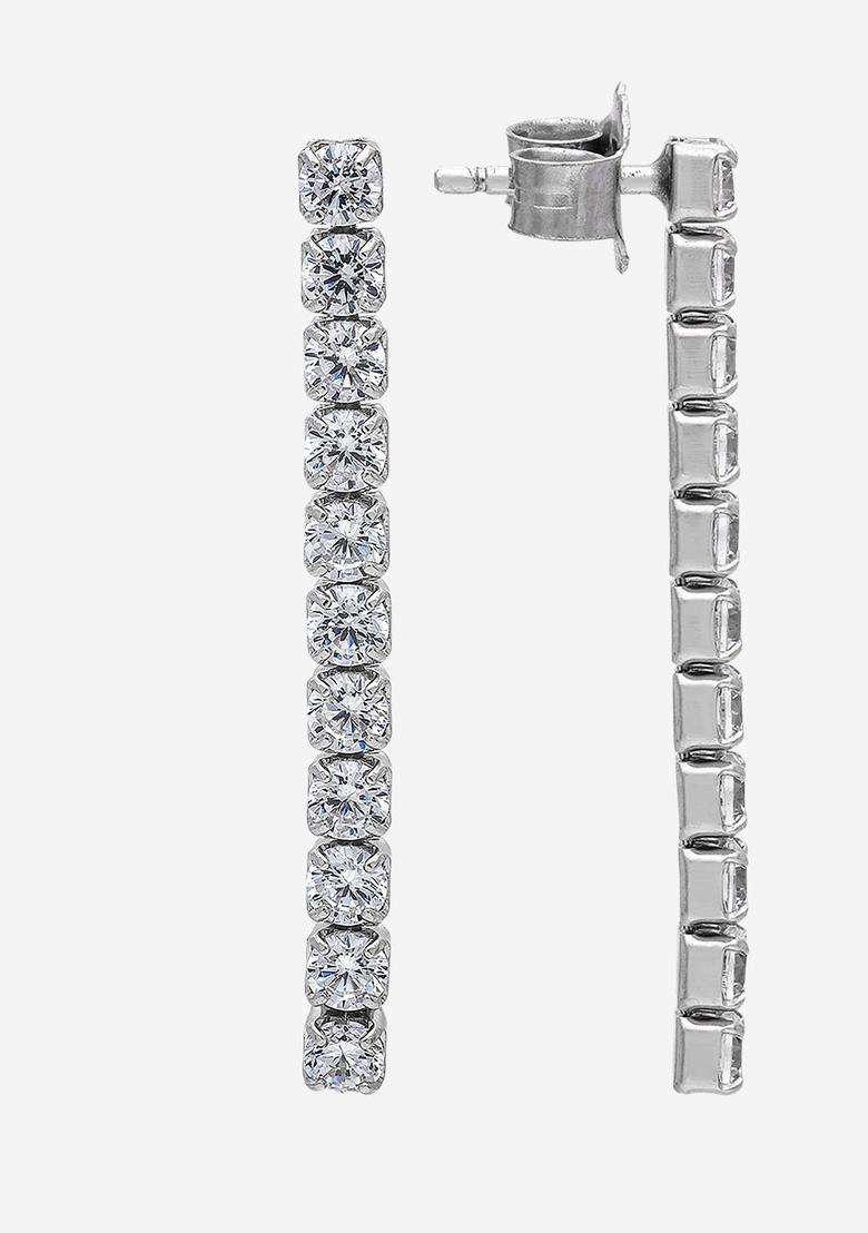 Zircon Rhodium Rhodium-Plated Drop Earrings for Women | Stylish Party & Everyday Wear | Gift for Her - Indya