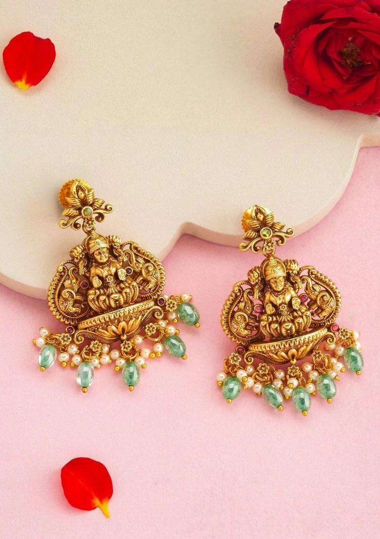 Gold-Plated Contemporary Drop Earrings for Women | Traditional Temple Jewellery for Wedding & Festive Wear | Gift for Her - Indya