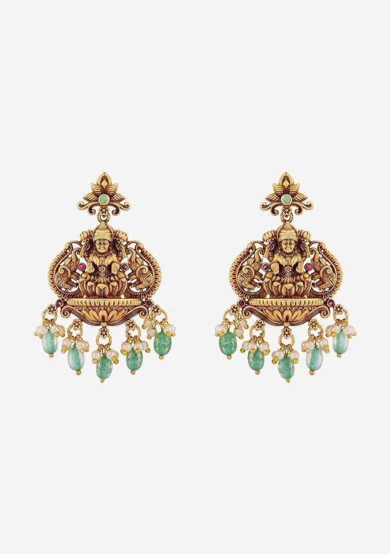 Gold-Plated Contemporary Drop Earrings for Women | Traditional Temple Jewellery for Wedding & Festive Wear | Gift for Her - Indya