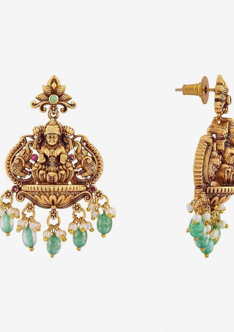 Gold-Plated Contemporary Drop Earrings for Women | Traditional Temple Jewellery for Wedding & Festive Wear | Gift for Her - Indya