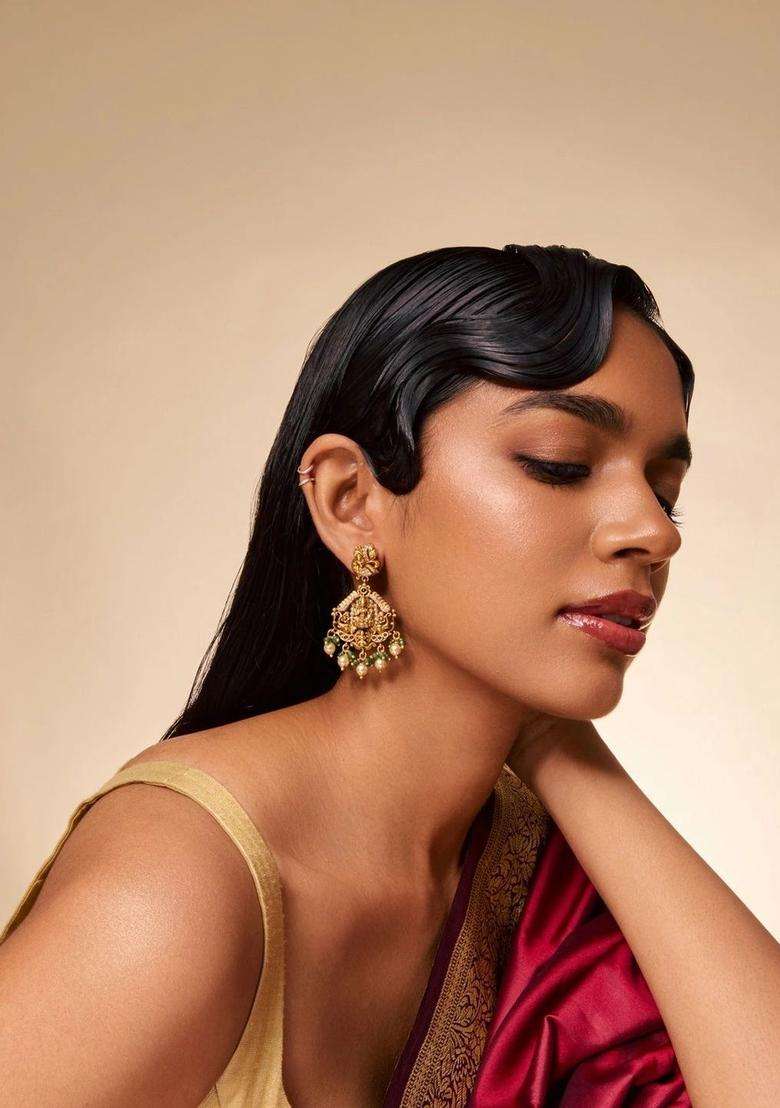 Gold-Plated Geometric Jhumkas Earrings for Women | Traditional Temple Jewellery for Wedding & Festive Wear | Gift for Her - Indya
