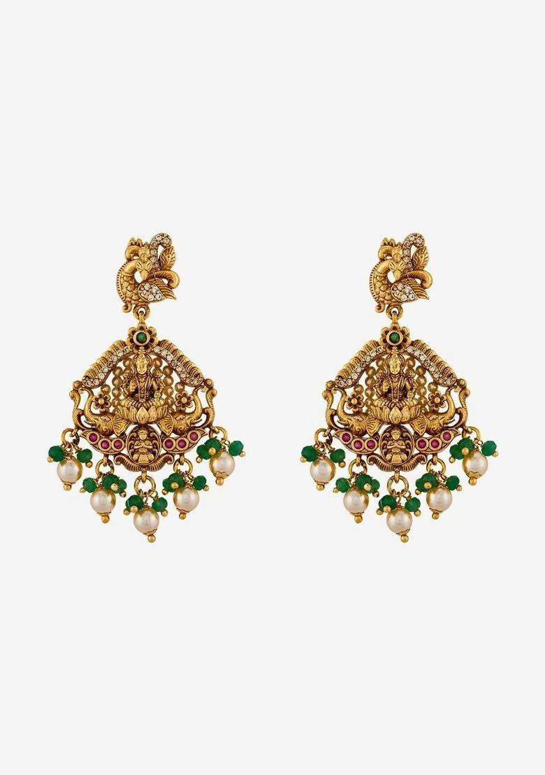 Gold-Plated Geometric Jhumkas Earrings for Women | Traditional Temple Jewellery for Wedding & Festive Wear | Gift for Her - Indya
