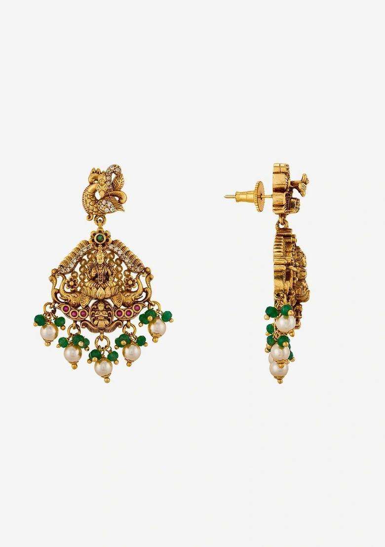 Gold-Plated Geometric Jhumkas Earrings for Women | Traditional Temple Jewellery for Wedding & Festive Wear | Gift for Her - Indya