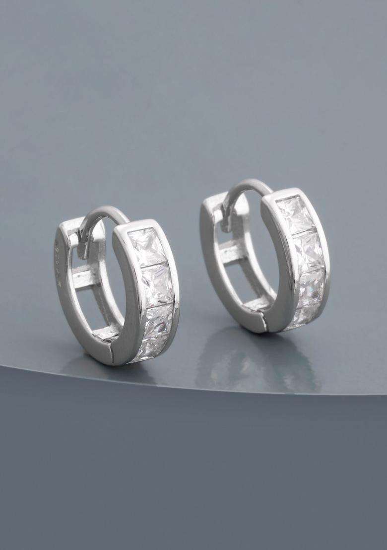 Zircon Rhodium Rhodium-Plated Circular Hoop Earrings for Women | Stylish Party & Everyday Wear | Gift for Her - Indya