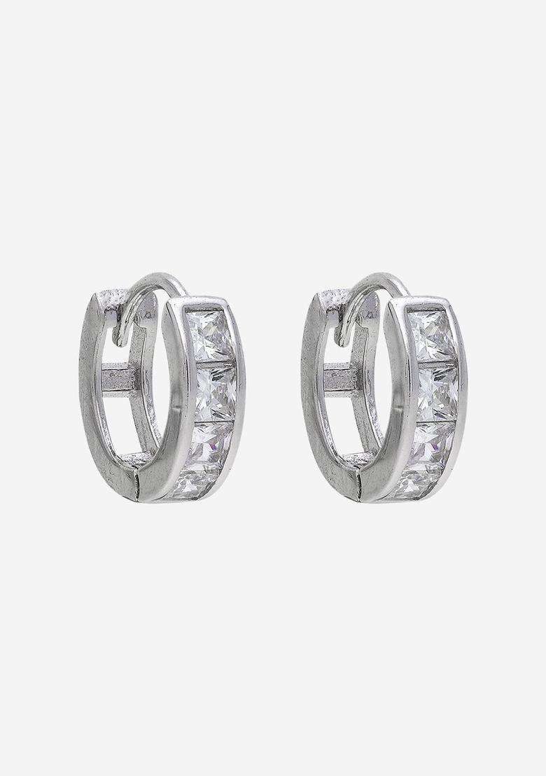 Zircon Rhodium Rhodium-Plated Circular Hoop Earrings for Women | Stylish Party & Everyday Wear | Gift for Her - Indya