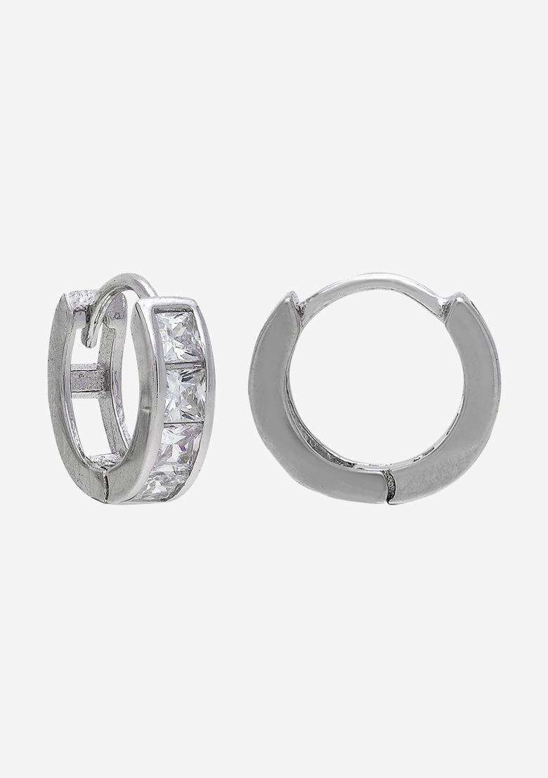 Zircon Rhodium Rhodium-Plated Circular Hoop Earrings for Women | Stylish Party & Everyday Wear | Gift for Her - Indya