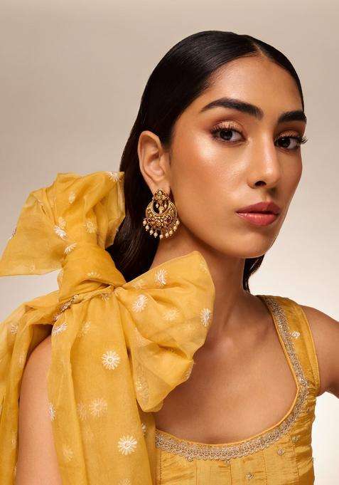 Crescent Shaped Chandbalis Gold-Plated Ruby Earrings for Women | Traditional Temple Jewellery for Wedding & Festive Wear | Gift for Her