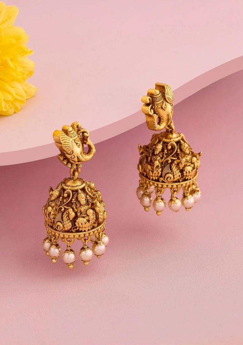 Gold-Plated Circular Jhumkas Earrings for Women | Traditional Temple Jewellery for Wedding & Festive Wear | Gift for Her - Indya