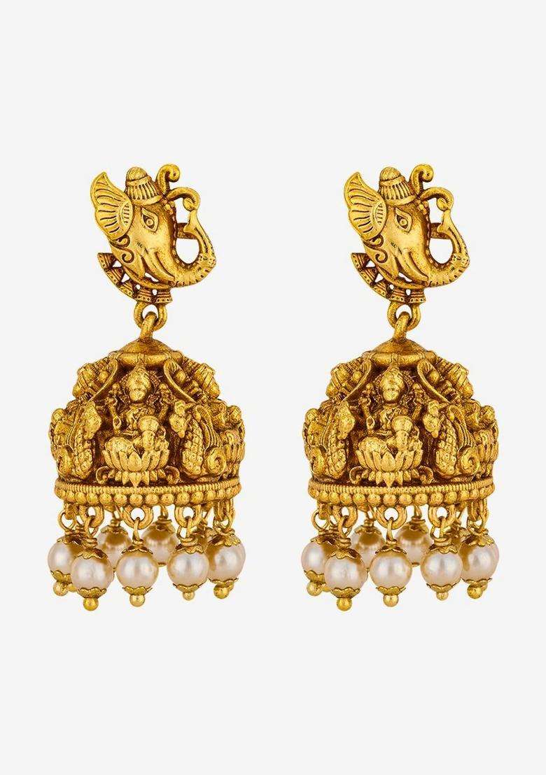 Gold-Plated Circular Jhumkas Earrings for Women | Traditional Temple Jewellery for Wedding & Festive Wear | Gift for Her - Indya