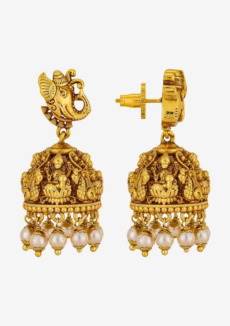 Gold-Plated Circular Jhumkas Earrings for Women | Traditional Temple Jewellery for Wedding & Festive Wear | Gift for Her - Indya