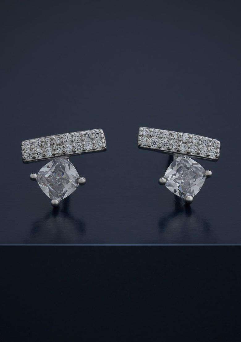 92.5 Rhodium-Plated Silver Classic Studs Earrings for Women | Stylish Party & Everyday Wear | Gift for Her - Indya