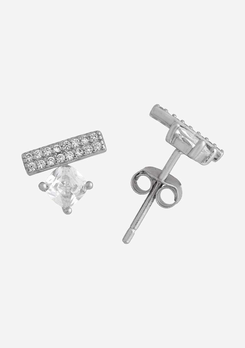 92.5 Rhodium-Plated Silver Classic Studs Earrings for Women | Stylish Party & Everyday Wear | Gift for Her - Indya