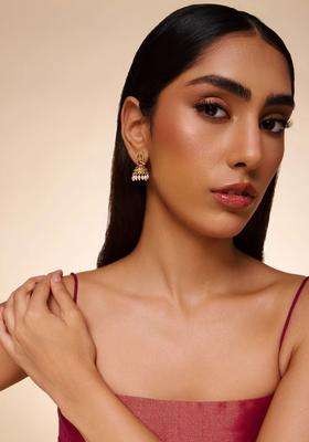 Dome Shaped Jhumkas Gold-Plated Ruby Stud Ethnic Earrings for Women | Traditional Temple Jewellery for Wedding & Festive Wear | Gift for Her