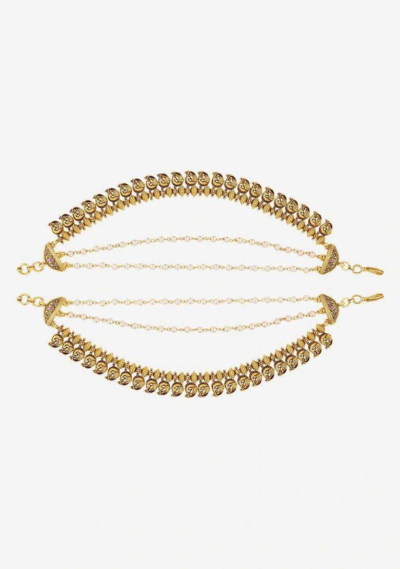 Gold-Plated Leaf Shaped Earrings for Women | Traditional Temple Jewellery for Wedding & Festive Wear | Gift for Her - Indya