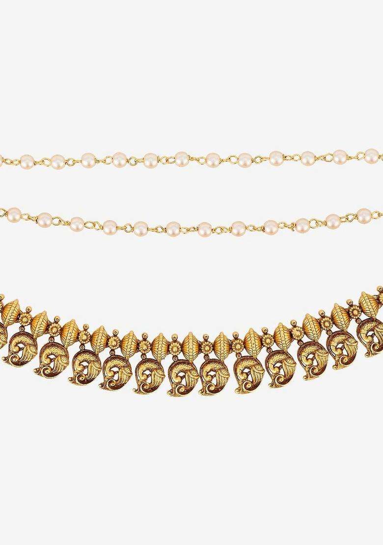 Gold-Plated Leaf Shaped Earrings for Women | Traditional Temple Jewellery for Wedding & Festive Wear | Gift for Her - Indya