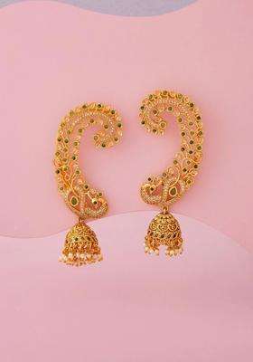 Gold-Plated Peacock Shaped Jhumkas Earrings for Women | Traditional Temple Jewellery for Wedding & Festive Wear | Gift for Her