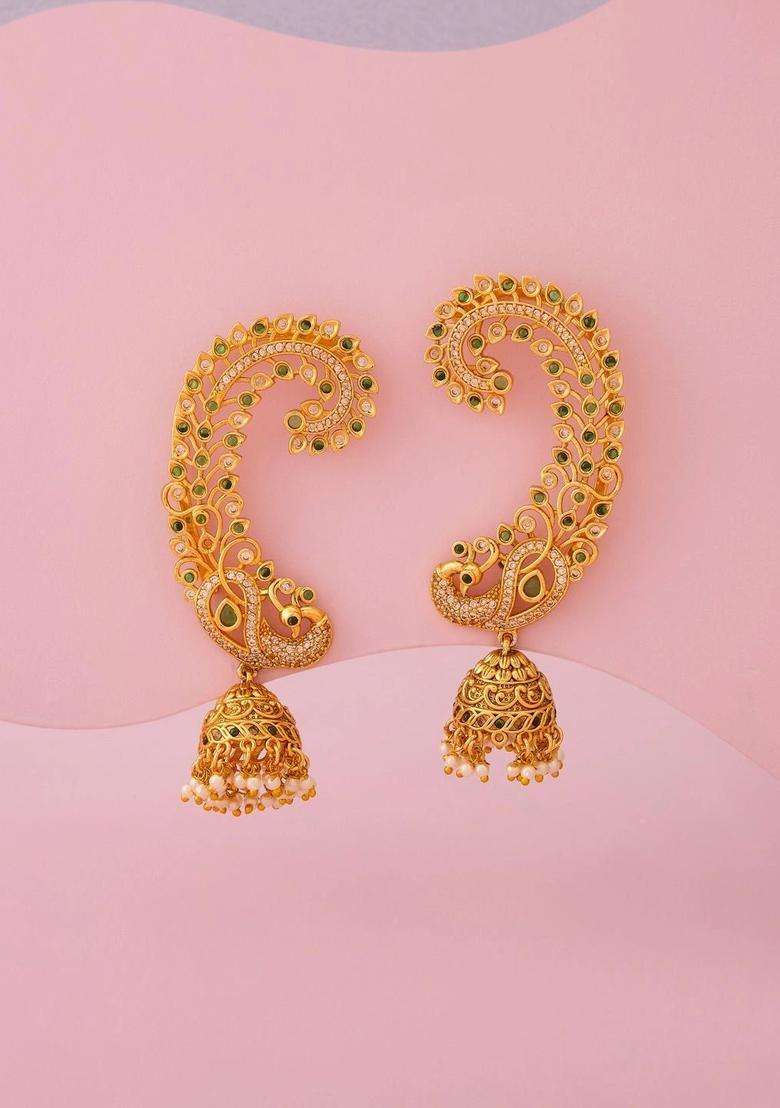Gold-Plated Peacock Shaped Jhumkas Earrings for Women | Traditional Temple Jewellery for Wedding & Festive Wear | Gift for Her - Indya