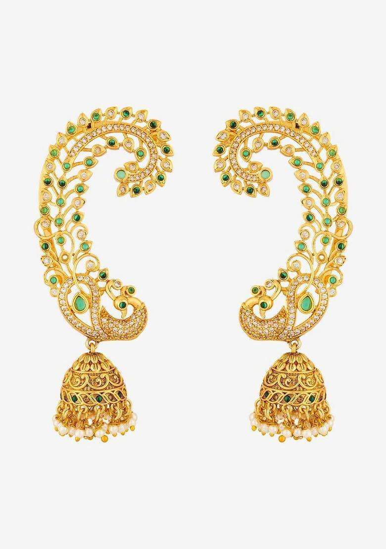 Gold-Plated Peacock Shaped Jhumkas Earrings for Women | Traditional Temple Jewellery for Wedding & Festive Wear | Gift for Her - Indya