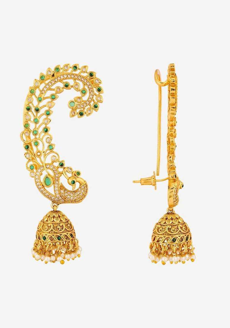Gold-Plated Peacock Shaped Jhumkas Earrings for Women | Traditional Temple Jewellery for Wedding & Festive Wear | Gift for Her - Indya