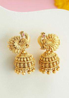 Gold-Plated Peacock Shaped Jhumkas Earrings for Women | Traditional Temple Jewellery for Wedding & Festive Wear | Gift for Her