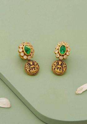 Gold - Plated Floral Temple Oxidised Drop Earrings for Women | Traditional Temple Jewellery for Wedding & Festive Wear | Gift for Her