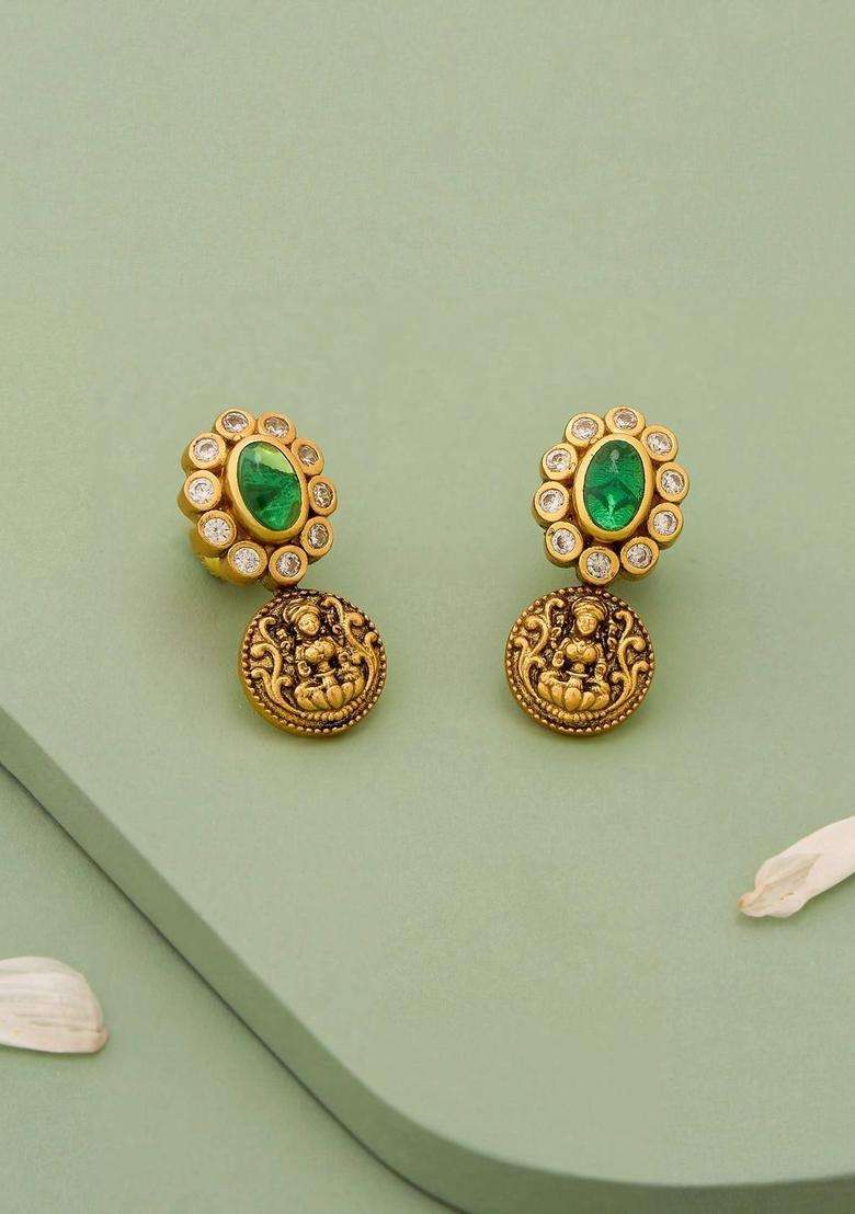 Gold - Plated Floral Temple Oxidised Drop Earrings for Women | Traditional Temple Jewellery for Wedding & Festive Wear | Gift for Her - Indya