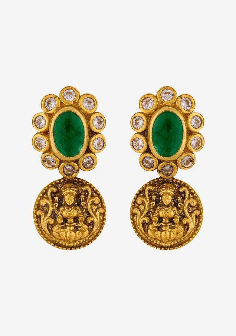 Gold - Plated Floral Temple Oxidised Drop Earrings for Women | Traditional Temple Jewellery for Wedding & Festive Wear | Gift for Her - Indya