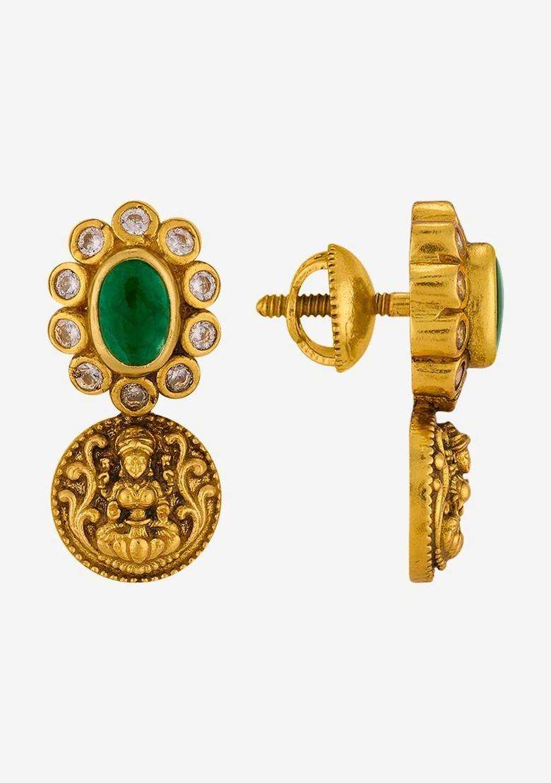 Gold - Plated Floral Temple Oxidised Drop Earrings for Women | Traditional Temple Jewellery for Wedding & Festive Wear | Gift for Her - Indya