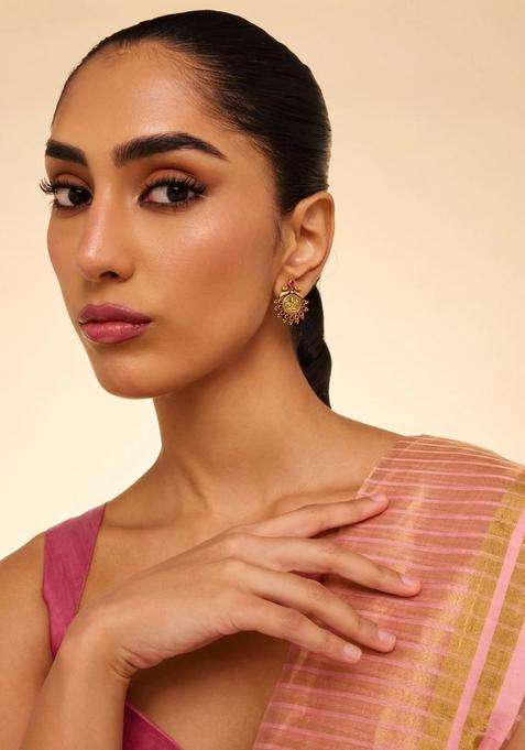 Circular Studs Gold-Plated Ruby Casual Earrings for Women | Traditional Temple Jewellery for Wedding & Festive Wear | Gift for Her