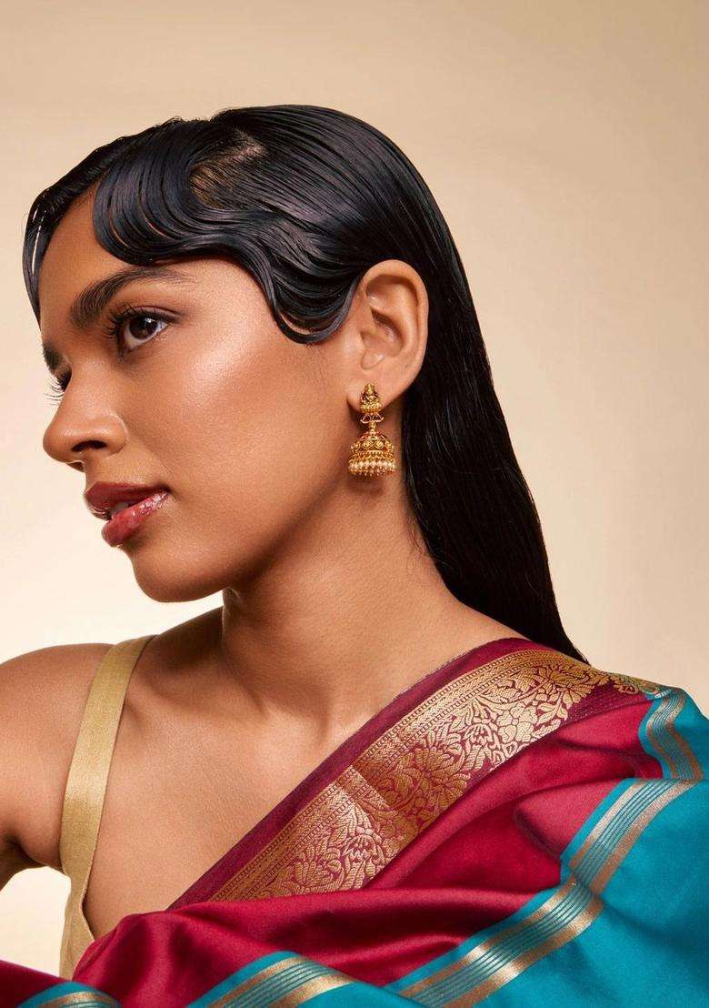 Gold-Plated Circular Jhumkas Earrings for Women | Traditional Temple Jewellery for Wedding & Festive Wear | Gift for Her - Indya