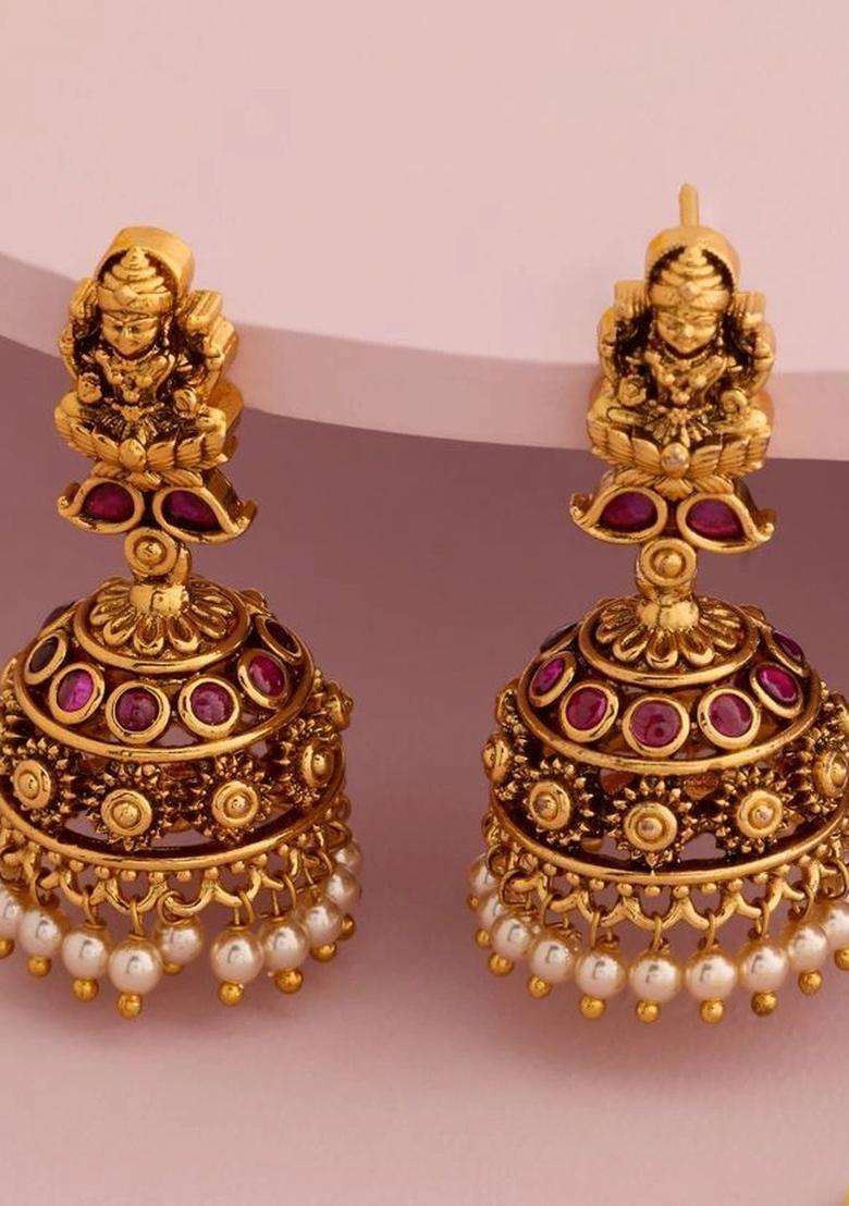 Gold-Plated Circular Jhumkas Earrings for Women | Traditional Temple Jewellery for Wedding & Festive Wear | Gift for Her - Indya