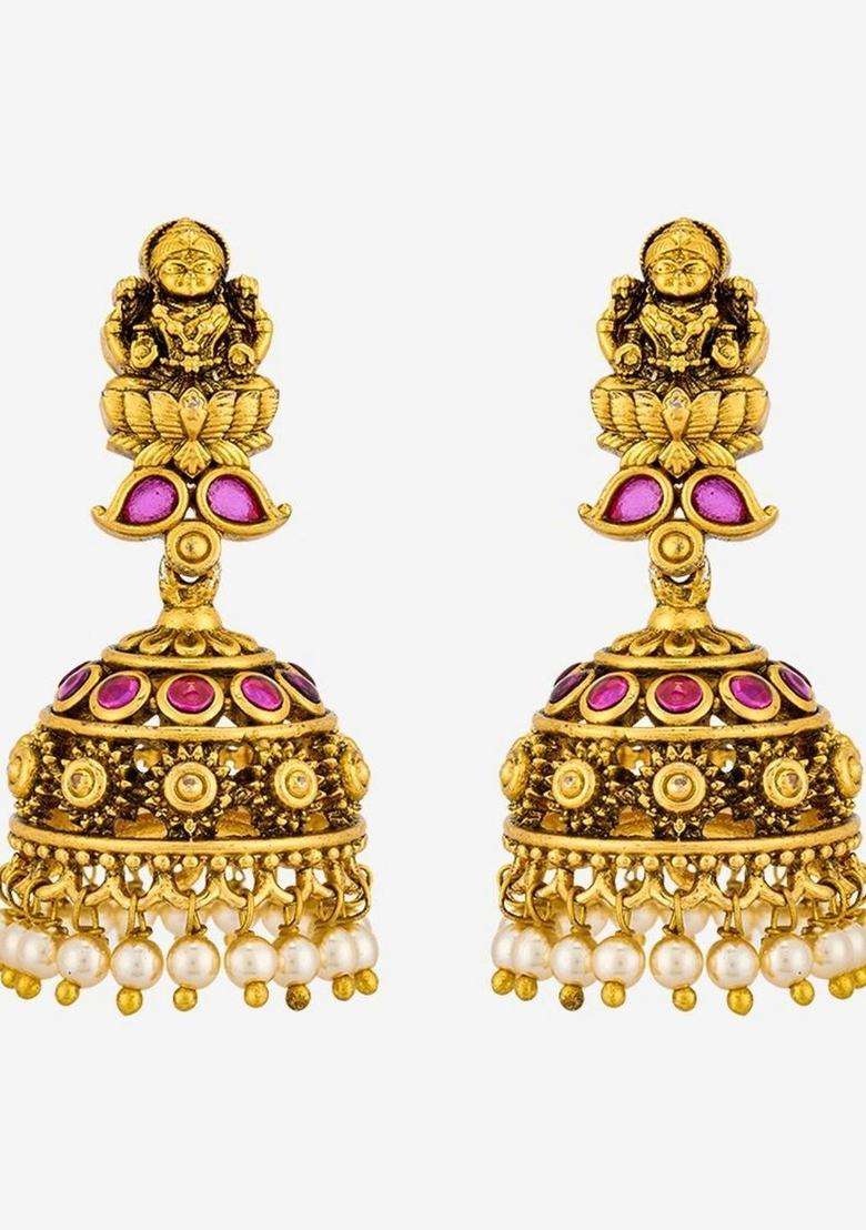 Gold-Plated Circular Jhumkas Earrings for Women | Traditional Temple Jewellery for Wedding & Festive Wear | Gift for Her - Indya