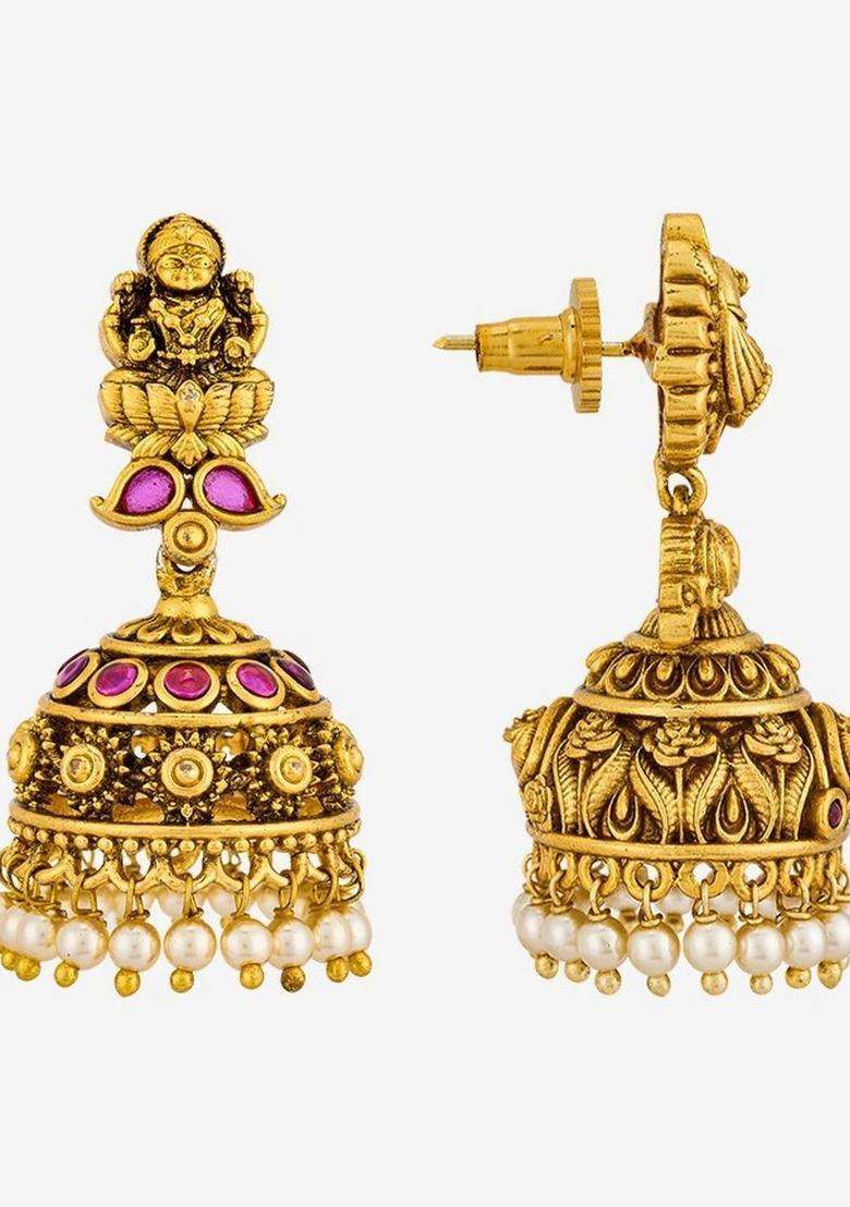 Gold-Plated Circular Jhumkas Earrings for Women | Traditional Temple Jewellery for Wedding & Festive Wear | Gift for Her - Indya