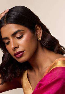 Floral Drop Gold-Plated Ruby Festive Earrings for Women | Traditional Temple Jewellery for Wedding & Festive Wear | Gift for Her