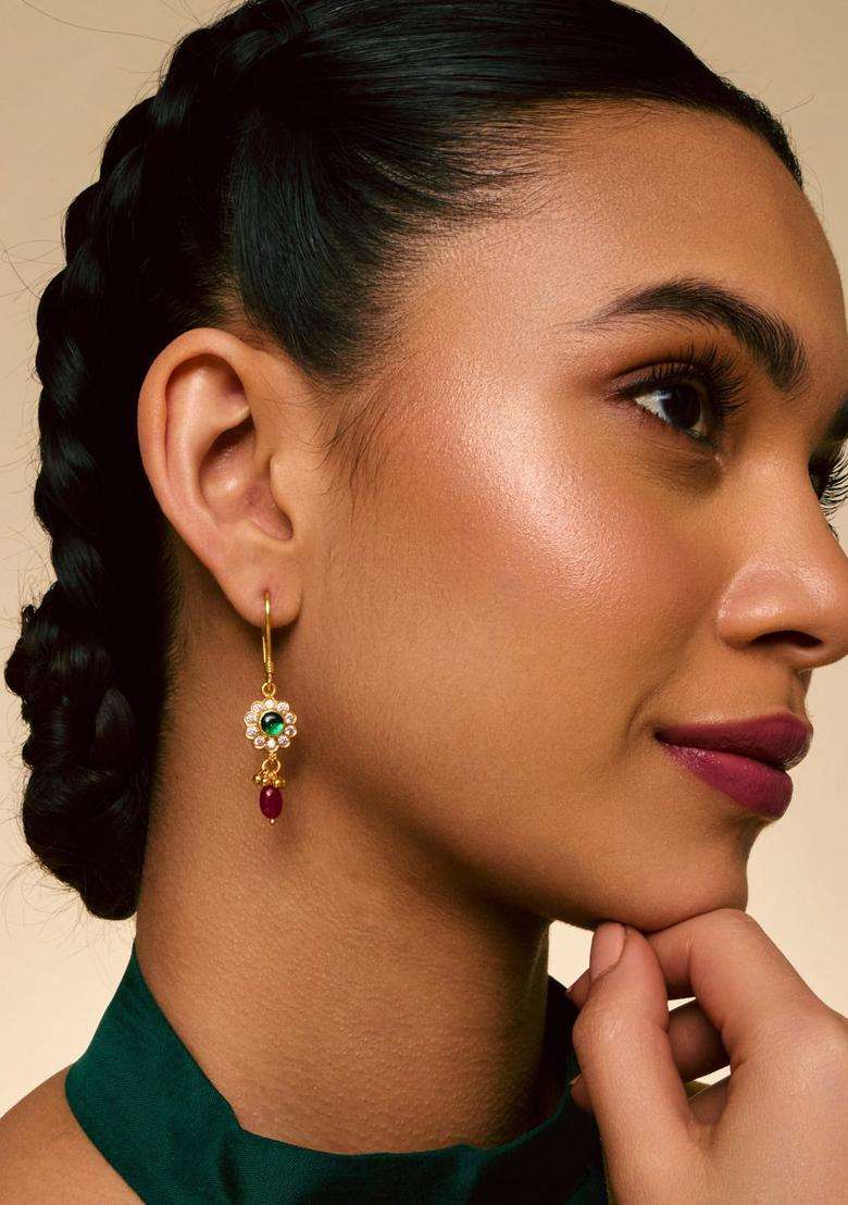 Gold-Plated Circular Drop Earrings for Women | Traditional Temple Jewellery for Wedding & Festive Wear | Gift for Her - Indya