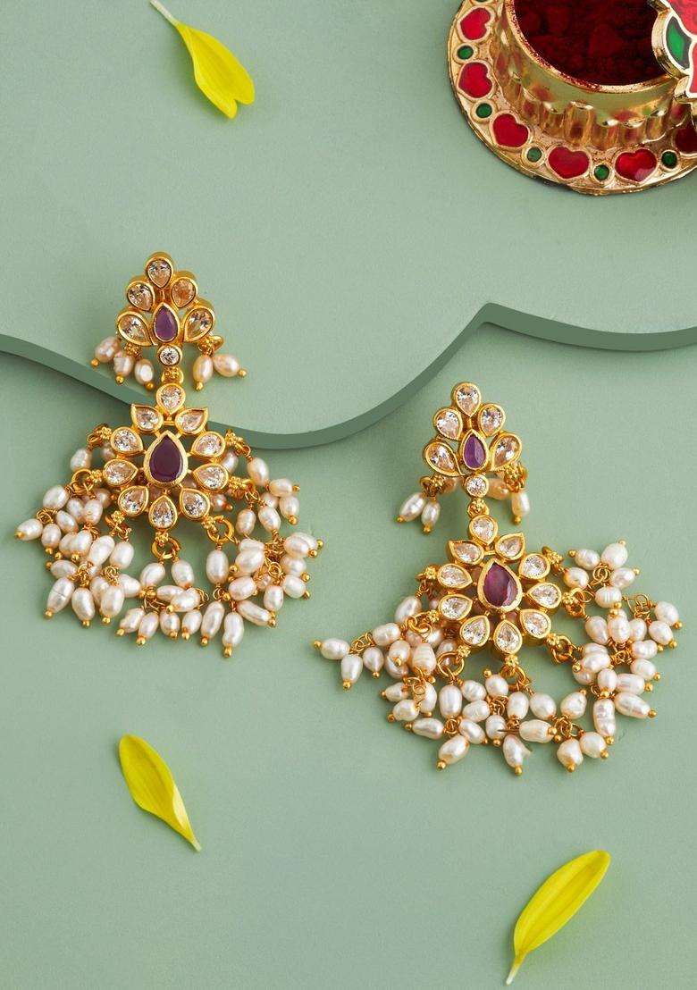 Temple Kushals Gold-Plated Drop Earrings for Women | Traditional Temple Jewellery for Wedding & Festive Wear | Gift for Her - Indya