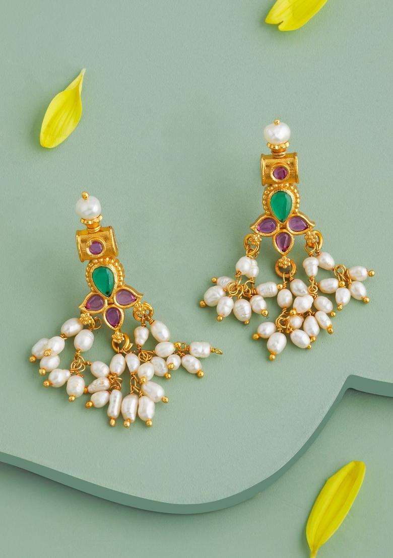 Temple Kushals Gold-Plated Drop Earrings for Women | Traditional Temple Jewellery for Wedding & Festive Wear | Gift for Her - Indya