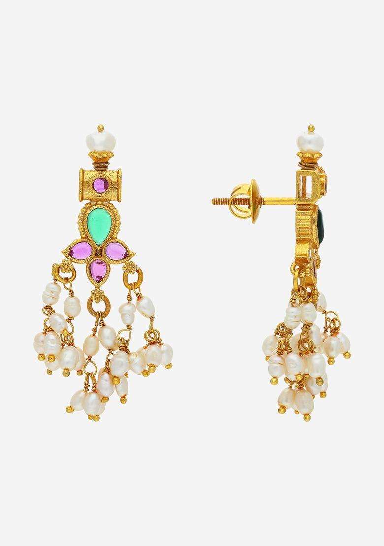 Temple Kushals Gold-Plated Drop Earrings for Women | Traditional Temple Jewellery for Wedding & Festive Wear | Gift for Her - Indya