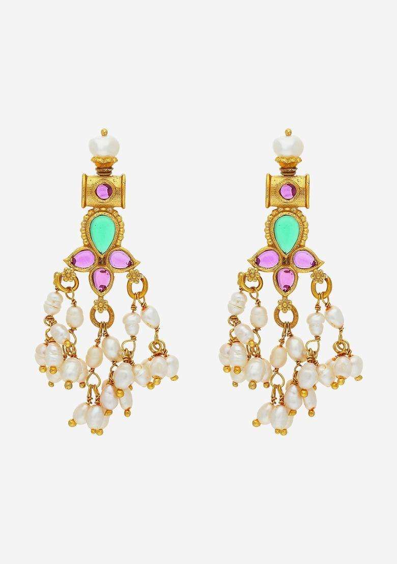 Temple Kushals Gold-Plated Drop Earrings for Women | Traditional Temple Jewellery for Wedding & Festive Wear | Gift for Her - Indya
