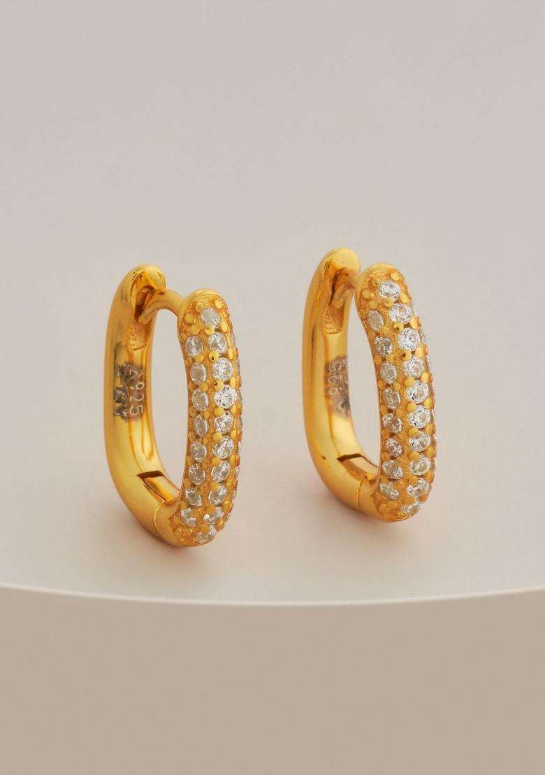 Zircon Kushals Gold-Plated Circular Hoop Earrings for Women | Stylish Party & Everyday Wear | Gift for Her - Indya