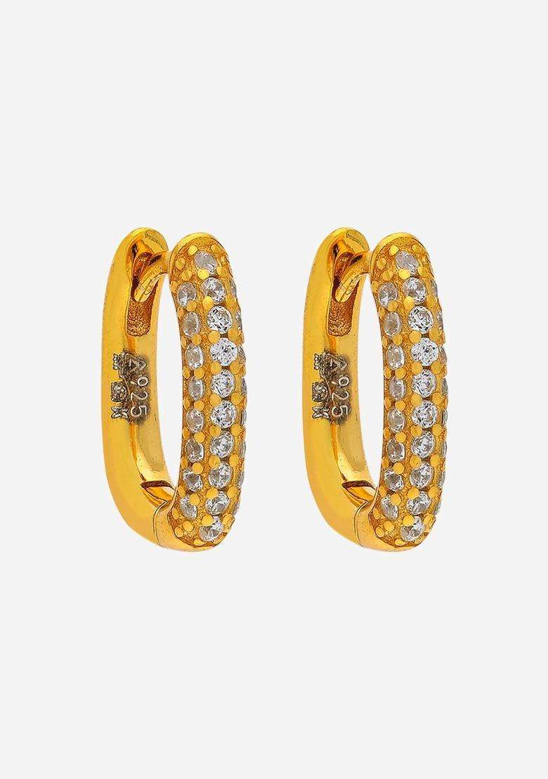 Zircon Kushals Gold-Plated Circular Hoop Earrings for Women | Stylish Party & Everyday Wear | Gift for Her - Indya